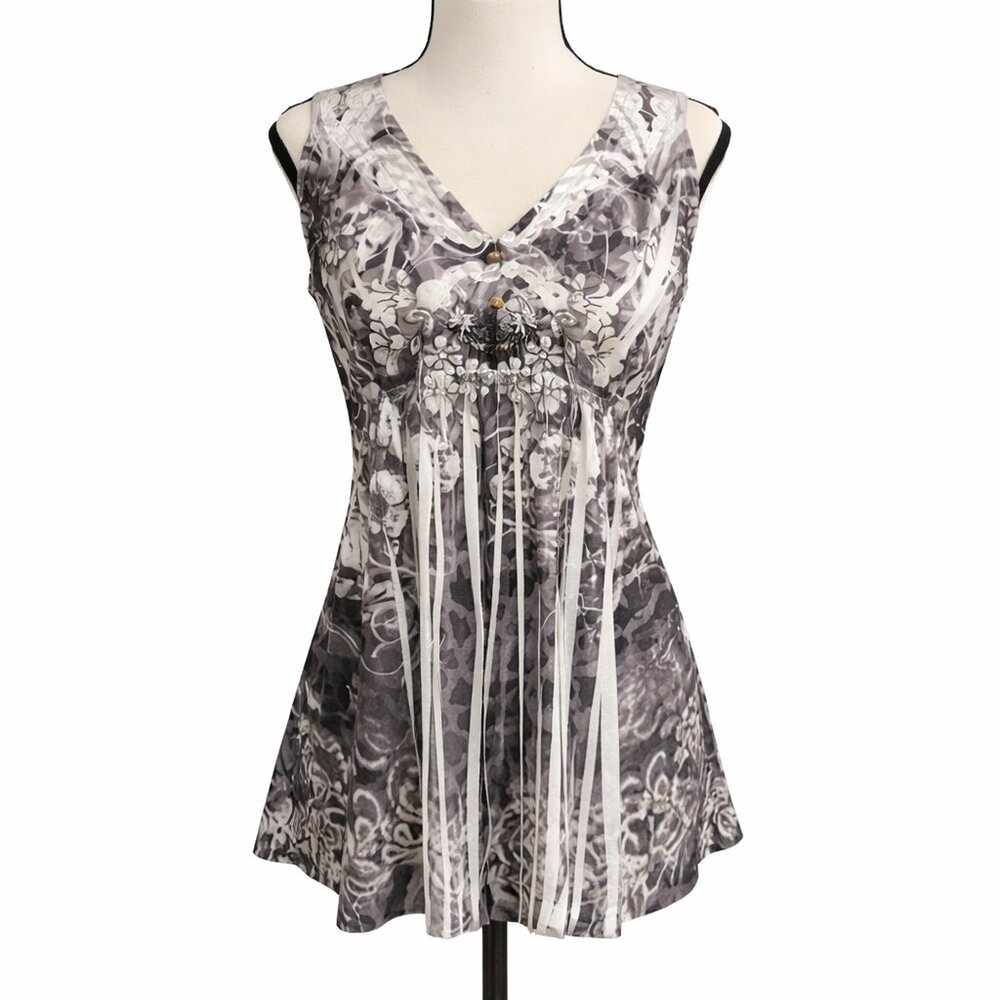 APT. 9 Gray Floral Sleeveless Blouse Size M V-Neck Lightweight Career Top - Picture 2 of 7